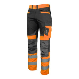 L40512 Spodnie odblaskowe pomarańćzowe SLIM FIT z ciemnymi nogawkami