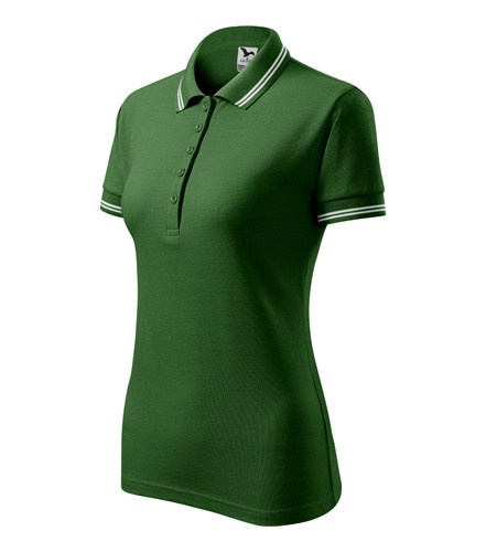 Koszulka Polo damska Urban z kontrastowym paskiem na kołnierzyku i rękawku zielona, zieleń butelkowa