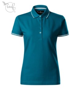 Koszulka polo damska 253 Malfini , krój slim-fit z bocznymi szwami, kołnierzyk i mankiety z kontrastowym paskiem
