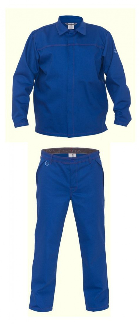 Ubranie trudnopalne dla spawaczy niebieskie, komplet bluza i spodnie do pasa, odzież robocza trudnopalna