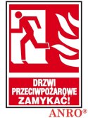 Znak ochrony ppoż. „Drzwi przeciwpożarowe ZAMYKAĆ!". - FOLIA SAMOPRZYLEPNA, ZNAK Z NADRUKIEM FOTOLUMINESCENCYJNYM