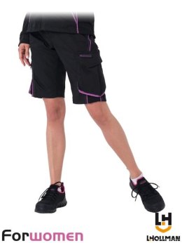 Krótkie spodnie FORWOMEN robocze damskie czarne z różowymi wstawkami