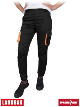 Spodnie damskie FRAU-JOG z elsatycznego materiału czarne z pomarańczowymi wstawksami