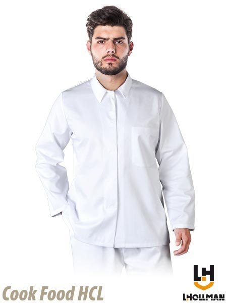 Bluza ochronna z długim rękawem, zapinana zatrzaski, biała, HACCP, pranie przemysłowe
