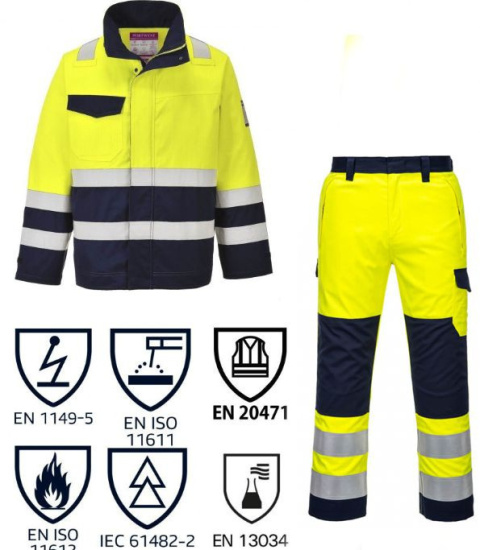odzież robocza chroniąca przed łukiem elektrycznym bluza + spodnie do pasa Portwest IEC antyelektrostatyczne odzież robocza chroniąca przed łukiem elektrycznym bluza + spodnie do pasa Portwest IEC antyelektrostatyczne
