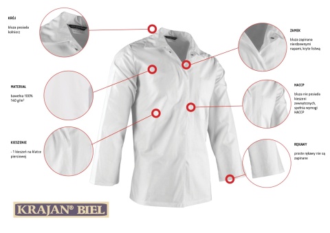 BLUZA ROZPINANA DAMSKA HACCP KRAJAN 100% BAWENA
